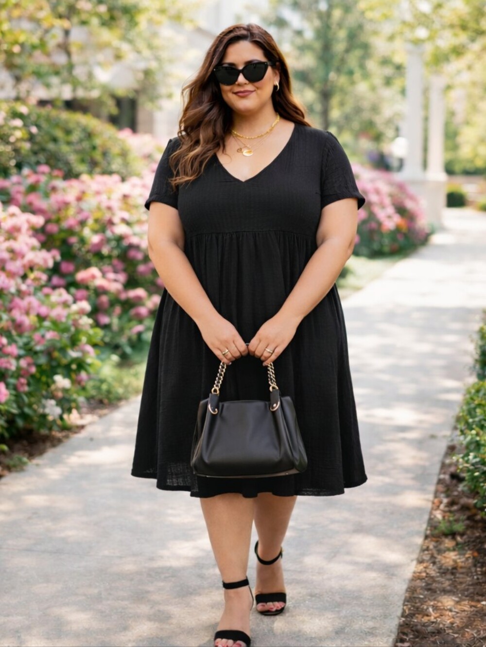 TERRA & SKY black gauze babydoll dress